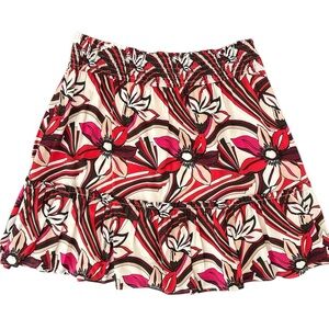 Anthropologie Red and Pink Floral Pull On Short Skirt. Small